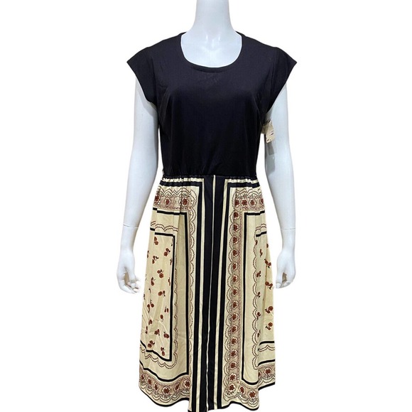 Lady Carol Dresses & Skirts - Vintage Scarf Print Tea Dress Elastic Waist Dress Size 16
